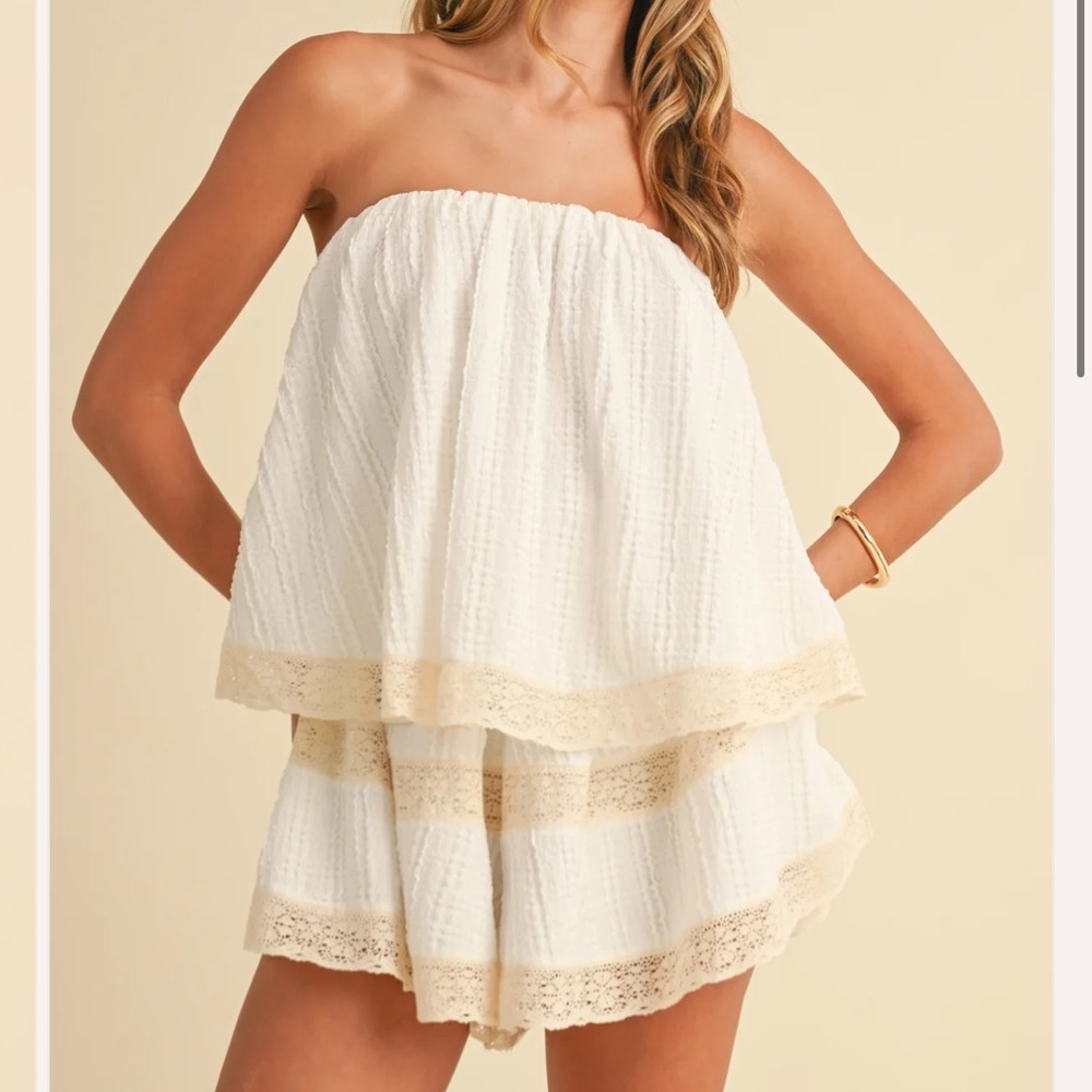 Kelsis Thoughts of You Lace Tube Romper- Cream Sz M